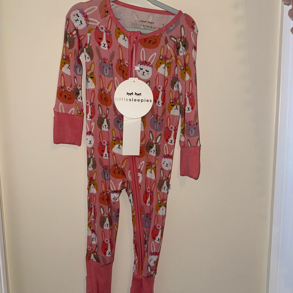 Little Sleepies Pink Bunny Print Footie